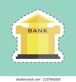 Bank Sticker in trendy line cut isolated on blue background
