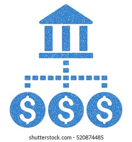 Bank Structure grainy textured icon for overlay watermark stamps. Flat symbol with dust texture. Dotted vector cobalt ink rubber seal stamp with grunge design on a white background.