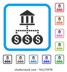 Bank Structure icon. Flat gray pictogram symbol in a light blue rounded square. Black, gray, green, blue, red, orange color additional versions of Bank Structure vector. Designed for web and app UI.