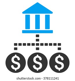 Bank Structure vector icon. Style is bicolor flat symbol, blue and gray colors, dots are rounded rectangles, white background.