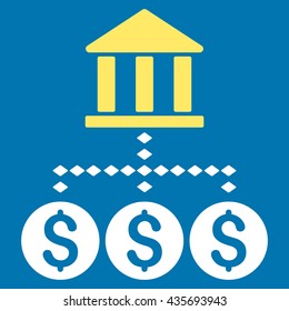 Bank Structure vector toolbar icon. Style is bicolor flat icon symbol, yellow and white colors, blue background, rhombus dots.