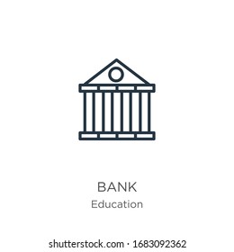 Bank symbol icon. Thin linear bank symbol outline icon isolated on white background from education collection. Line vector sign, symbol for web and mobile