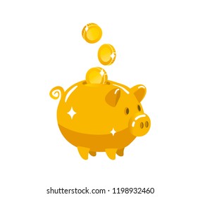 Bank the symbol of savings. Gold piggy Bank. Vector flat illustration