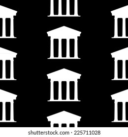 Bank symbol seamless pattern on black background. Vector illustration.