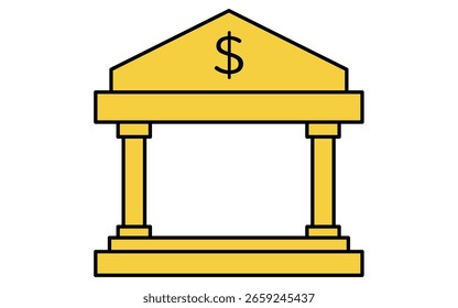 Símbolo bancário ícone de desenho de linha simples, ilustração representando instituição financeira, poupança e conceito financeiro, Ilustração de vetor