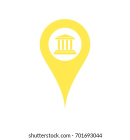 Bank symbol in a yellow map marker vector icon.