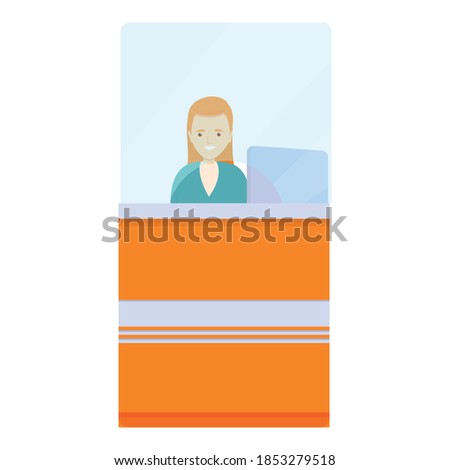 Bank teller behing glass icon. Cartoon of bank teller behing glass vector icon for web design isolated on white background