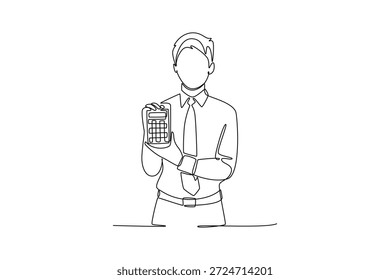 bank teller with a calculator. Banking Activity concept. Single line draw design. Vector graphic illustration