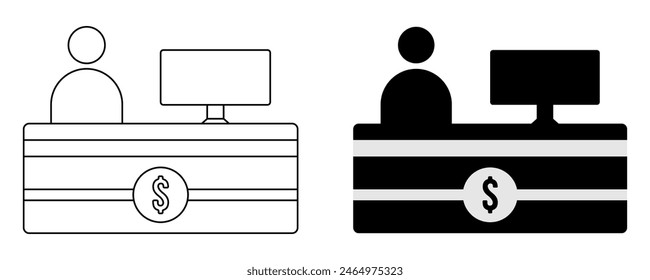 bank teller icon set, simple and modern design isolated on white background.