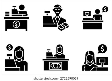 bank teller icon set, simple design isolated on white background.
