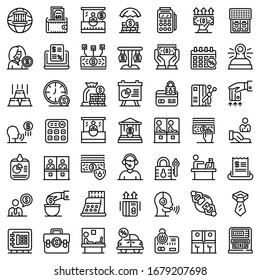 Bank teller icons set. Outline set of bank teller vector icons for web design isolated on white background