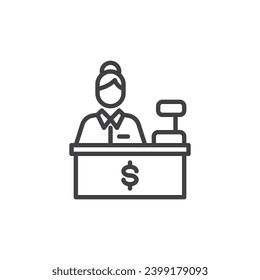 Icono de línea del cajero bancario. signo de estilo lineal para concepto móvil y diseño web. Icono de vector de contorno de cajero bancario. Símbolo, ilustración del logotipo. Gráficos vectoriales