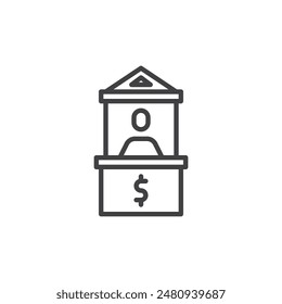 Bank Teller line icon. linear style sign for mobile concept and web design. Bank teller window with a person outline vector icon. Symbol, logo illustration. Vector graphics