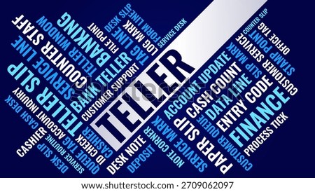 Bank Teller Word Cloud, Finance Service Banking Tag Cloud. Cashier Operations Typography Vector