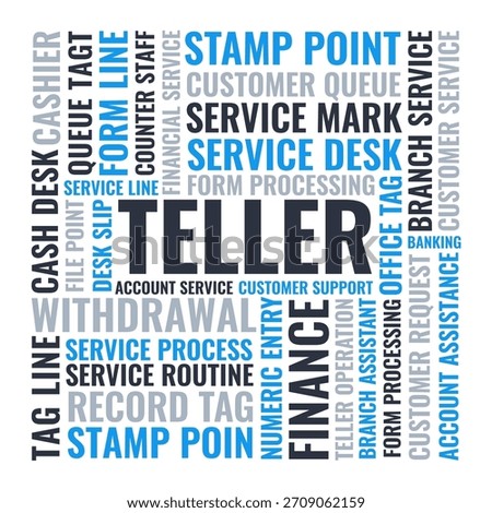 Bank Teller Word Cloud, Finance Service Banking Tag Cloud. Square Withdrawal Typography Vector