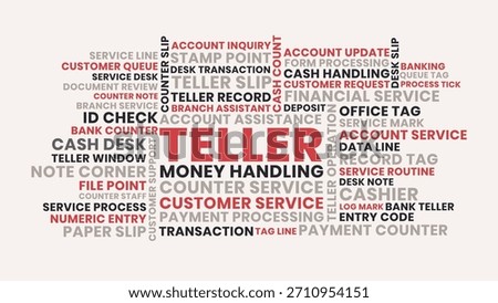 Bank Teller Word Cloud, Finance Service Banking Tag Cloud. Cashier Operations Professional Vector