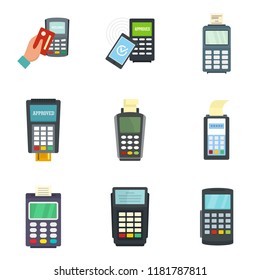 Bank terminal card credit machine icons set. Flat illustration of 9 Bank terminal card credit machine vector icons for web