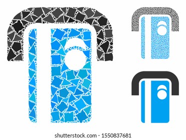 Bank terminal composition of tuberous pieces in various sizes and color tinges, based on bank terminal icon. Vector bumpy elements are united into composition.