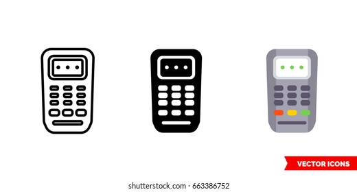 Bank terminal icon of 3 types: color, black and white, outline. Isolated vector sign symbol.