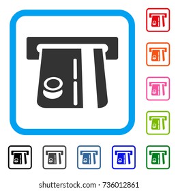 Bank Terminal icon. Flat grey iconic symbol in a light blue rounded squared frame. Black, gray, green, blue, red, orange color variants of Bank Terminal vector. Designed for web and app interfaces.