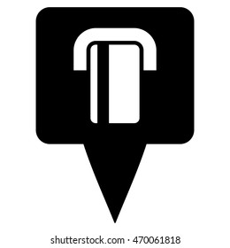 Bank Terminal Map Pointer icon. Vector style is flat iconic symbol with rounded angles, black color, white background.