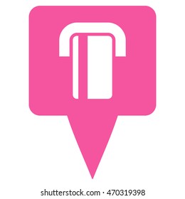 Bank Terminal Map Pointer icon. Vector style is flat iconic symbol with rounded angles, pink color, white background.