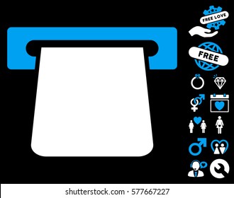 Bank Terminal pictograph with bonus dating design elements. Vector illustration style is flat iconic symbols on white background.