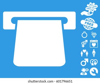 Bank Terminal pictograph with bonus decorative design elements. Vector illustration style is flat iconic symbols on white background.