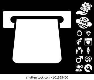 Bank Terminal pictograph with bonus valentine icon set. Vector illustration style is flat iconic symbols on white background.