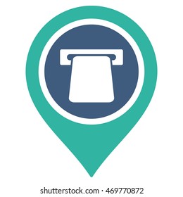 Bank Terminal Pointer icon. Vector style is bicolor flat iconic symbol with rounded angles, cobalt and cyan colors, white background.