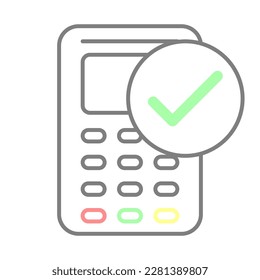 Bank terminal vector. POS terminal icon for banking money transactions. Contactless payment by card. NFC system for purchases or sales. Payment device vector icon.