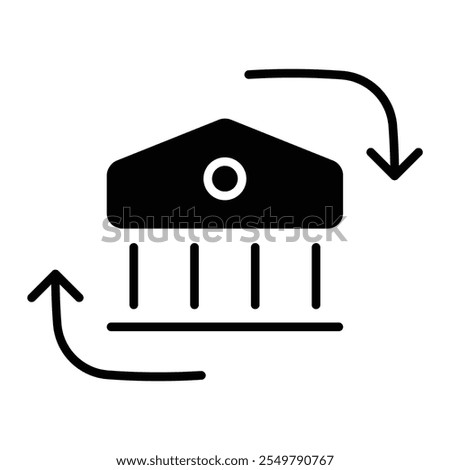 Bank Transfer Icon with Bank Building and Arrows