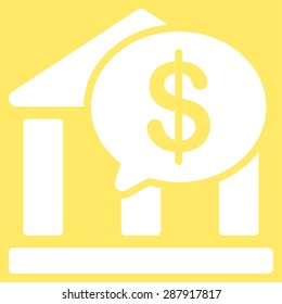 Bank Transfer icon from Business Bicolor Set. This flat vector symbol uses white color, rounded angles, and isolated on a yellow background.