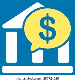 Bank Transfer icon from Business Bicolor Set. This flat vector symbol uses yellow and white colors, rounded angles, and isolated on a blue background.