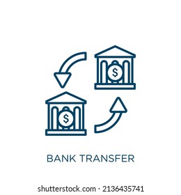 bank transfer icon. Thin linear bank transfer outline icon isolated on white background. Line vector bank transfer sign, symbol for web and mobile