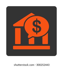 Bank Transfer icon. This flat rounded square button uses orange and gray colors and isolated on a white background.