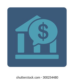 Bank Transfer icon. This flat rounded square button uses cyan and blue colors and isolated on a white background.