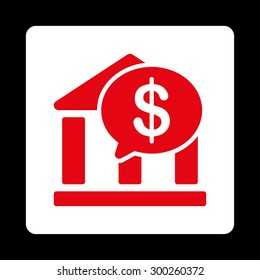 Bank Transfer icon. This flat rounded square button uses red and white colors and isolated on a black background.