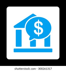 Bank Transfer icon. This flat rounded square button uses blue and white colors and isolated on a black background.