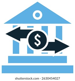 Bank transfer icon vector for money wiring, digital banking, and financial transaction visuals. Ideal for mobile banking apps, send receive actions, and e-payment interfaces.