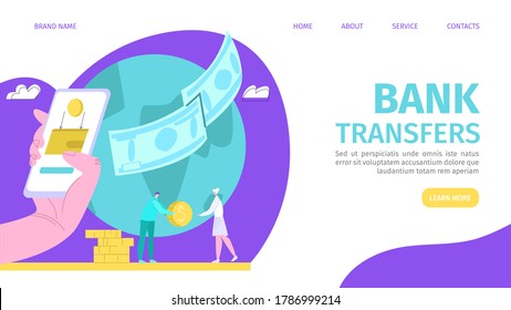 Bank transfer, money online payment methods vector illustration. Internet banking, purchasing and transaction, electronic funds transfers and bank wire. Electronic finances managments.