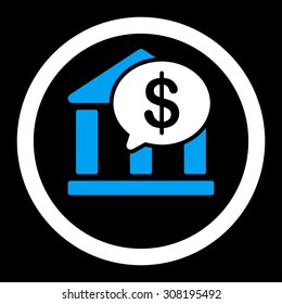 Bank Transfer vector icon. This flat rounded symbol uses blue and white colors and isolated on a black background.
