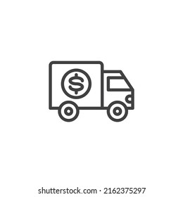 Bank truck line icon. linear style sign for mobile concept and web design. Money transportation outline vector icon. Symbol, logo illustration. Vector graphics