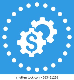 Bank Tuning vector icon. Style is flat circled symbol, white color, rounded angles, blue background.