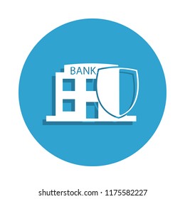 bank under protection icon in badge style. One of cyber security collection icon can be used for UI, UX