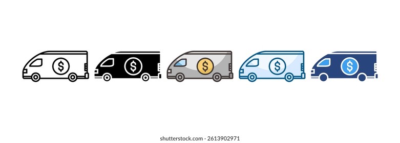 Bank Van Icon Set Multiple Style Collection