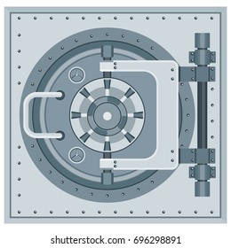 Bank Vault Door. Metal Deposit Safe. Flat Vector Cartoon Illustration. Objects Isolated On A White Background.