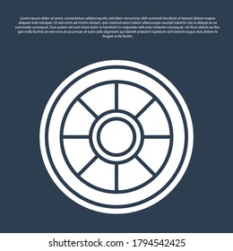 A bank vault door safe combination lock. Blue line Safe icon isolated on blue background. Reliable Data Protection concept. Vector