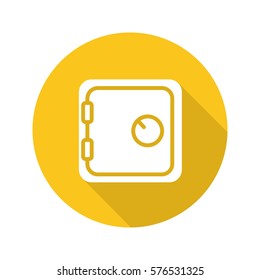 Bank vault flat design long shadow icon. Safe deposit box. Vector silhouette symbol