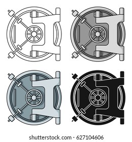 Bank vault icon in cartoon style isolated on white background. Money and finance symbol stock vector illustration.